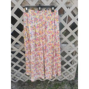 Vtg Laura Ashley Floral Maxi Skirt Cotton Smocked Waist XL Flowy Boho Cottage